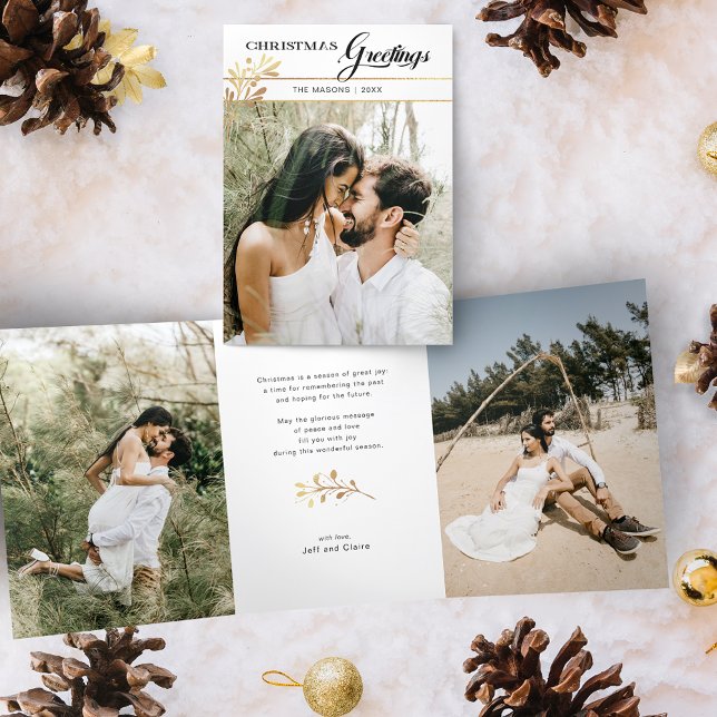 Tarjeta Festiva Tríptica Greetings Script/Glam Gold Leaks Foto (Subido por el creador)