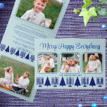 Tarjeta Festiva Tríptica Guión elegante de la Marina de Guerra de los Cerez<br><div class="desc">Crea tus propias 5 tarjetas de vacaciones triplias de fotos con esta elegante marina moderna y ligera diseño interreligioso de Merry Happy Everything. El diseño horizontal incluye tres de tus fotos favoritas en la parte delantera, con esquinas redondeadas y bordeadas por un marco azul oscuro y fino sobre un fondo...</div>