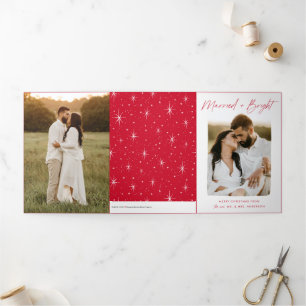 Tarjeta Festiva Tríptica Guión rojo brillante y casado 4 foto
