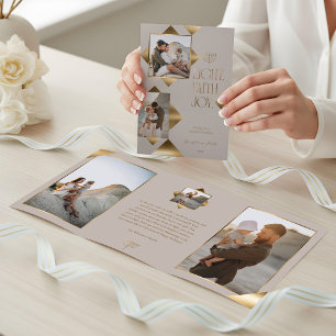 Tarjeta Festiva Tríptica Hanukkah Fotos de Familia Estrella de Oro Elegante