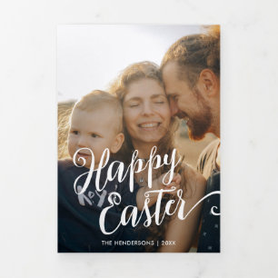 Tarjeta Festiva Tríptica Happy Easter Script Multi Photo