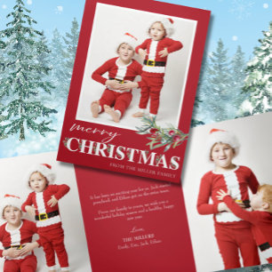 Tarjeta Festiva Tríptica Holly Merry Christmas Trifold Foto Navidades