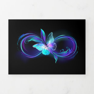 Tarjeta Festiva Tríptica Infinito brillante con mariposa mágica