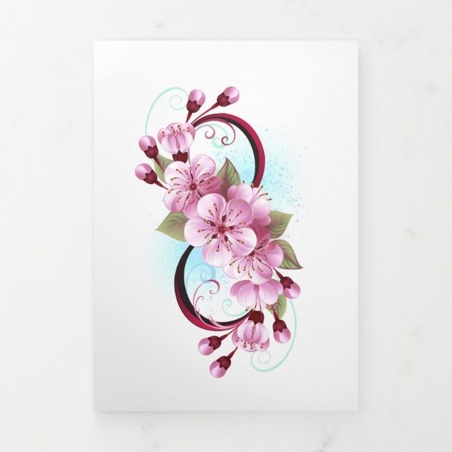 Tarjeta Festiva Tríptica Infinito con las flores de flores de Sakura Blosso (Foto de portada)
