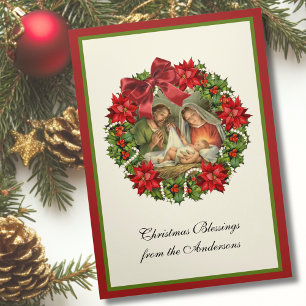 Tarjeta Festiva Tríptica Jesús María José Natividad Flor de Pascua religios