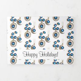 Tarjeta Festiva Tríptica joyas de Navidad árbol azul negro brillante Luna 