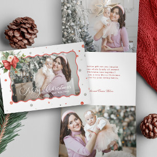 Tarjeta Festiva Tríptica Lazo Coqueto de Navidad, Marco de Cinta 1 Foto