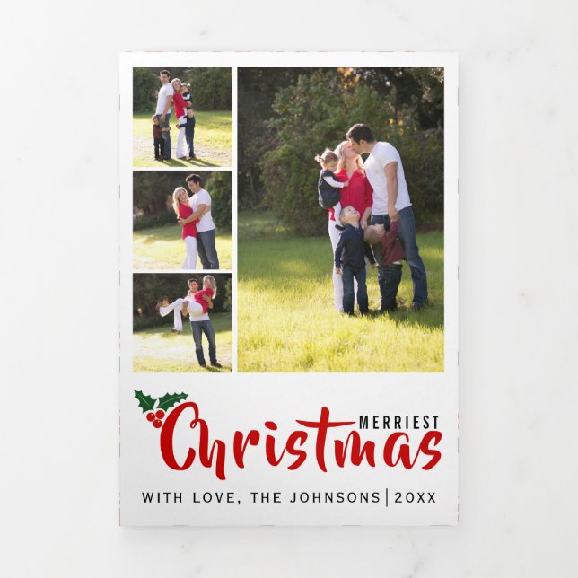 Tarjeta Festiva Tríptica Los Navidades más bonitos holly berry y collage de (Foto de portada)