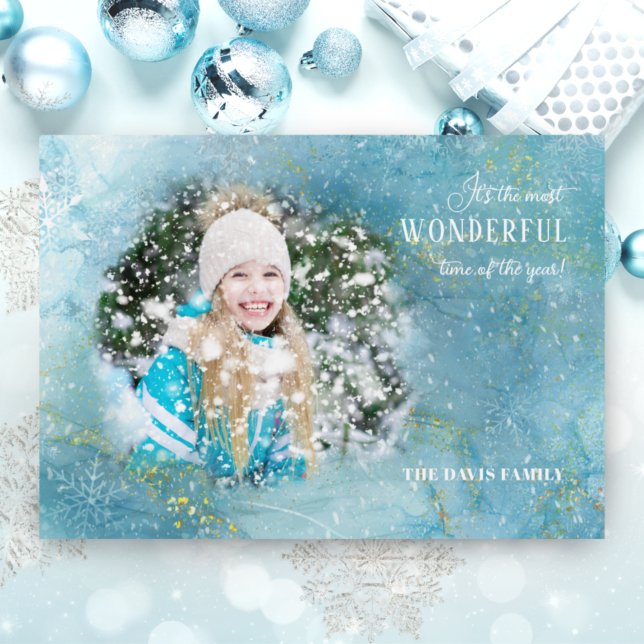 Tarjeta Festiva Tríptica Magical Sparkly Winter Snow Photo (Subido por el creador)