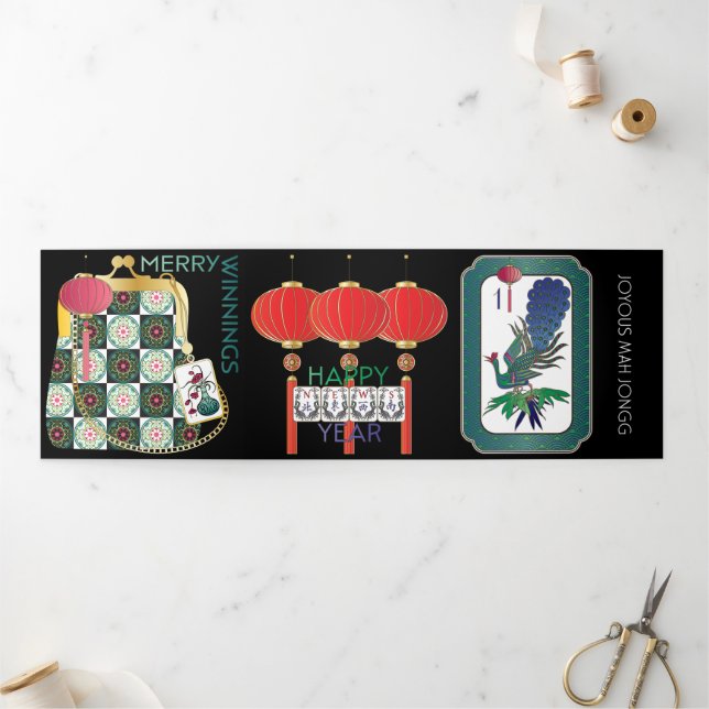 Tarjeta Festiva Tríptica Mah Jongg Holiday Trifold Card (Exterior)