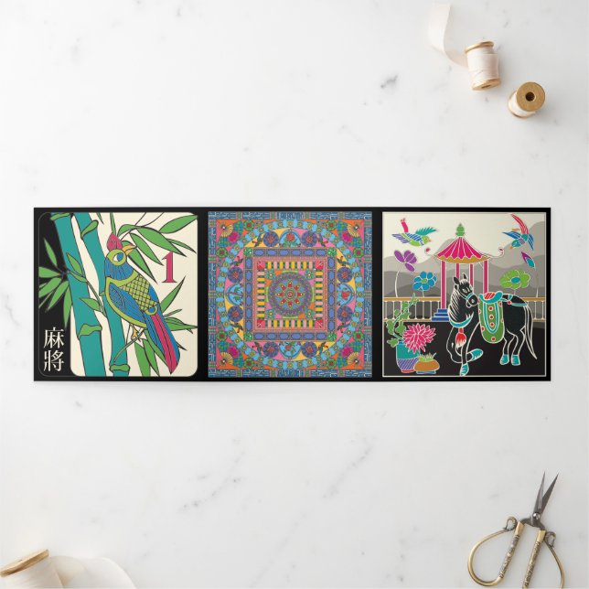 Tarjeta Festiva Tríptica Mah Jongg Tiles Trifold Card (Exterior)