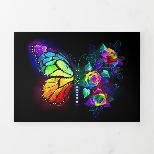 Tarjeta Festiva Tríptica Mariposa florida arcoiris (Foto de portada)