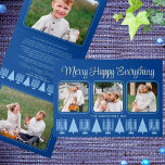 Tarjeta Festiva Tríptica Merry Blue Interfaith Elegant Script 4 Foto<br><div class="desc">Crea tus propias 5 tarjetas de vacaciones triplias de fotos con este elegante diseño interreligioso azul claro y azul oscuro Merry Happy Everything. El diseño horizontal incluye tres de tus fotos favoritas en la parte delantera, con esquinas redondeadas y bordeadas por un marco azul medio delgado sobre un rico fondo...</div>