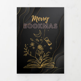 Tarjeta Festiva Tríptica Merry Bookmas - Libros para Navidades