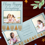 Tarjeta Festiva Tríptica Merry Gold Blue Interfaith Elegant 3 Foto<br><div class="desc">Las tarjetas de vacaciones personalizadas tres veces más lujosas en este falso diseño interreligioso de oro y azul MERRY HAPPY TODO, con 3 de sus fotos, es una manera elegante de enviar alegría de vacaciones este año. También se repite dentro de las tarjetas una hilera de falsas Hanukkah Menoras y...</div>