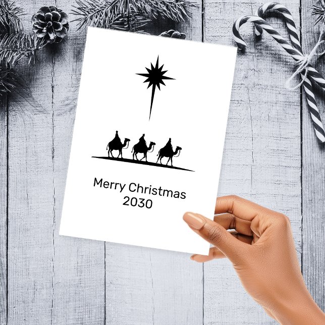 Tarjeta Festiva Tríptica Minimalist Three Wise Men Star Church Christmas (Minimalist Three Wise Men Star Church Christmas Tri-Fold Holiday Card)