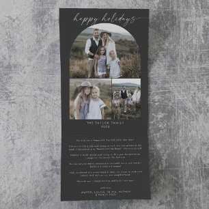 Tarjeta Festiva Tríptica Moderno Boho Arch Gray Felices Fiestas Collage de