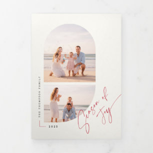 Tarjeta Festiva Tríptica Moderno Estilo Arco Familia Foto Playa Navidad