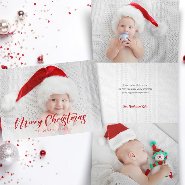 Tarjeta Festiva Tríptica Moderno guión de navidad de morera roja (Subido por el creador)