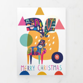Tarjeta Festiva Tríptica Navidad Colorido Reno Abstracto Personalizado