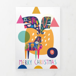 Tarjeta Festiva Tríptica Navidad Colorido Reno Abstracto Personalizado