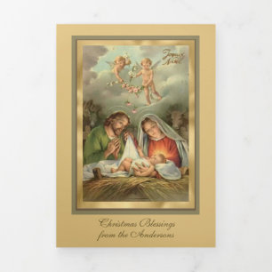 Tarjeta Festiva Tríptica Navidad religiosa Jesús Virgen María San José