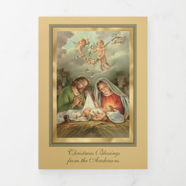 Tarjeta Festiva Tríptica Navidad religiosa Jesús Virgen María San José (Foto de portada)