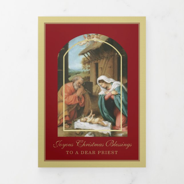 Tarjeta Festiva Tríptica Navidad religiosa Jesús Virgen María San José (Foto de portada)