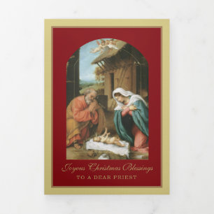 Tarjeta Festiva Tríptica Navidad religiosa Jesús Virgen María San José