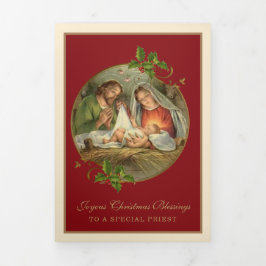 Tarjeta Festiva Tríptica Navidad religiosa Jesús Virgen María San José