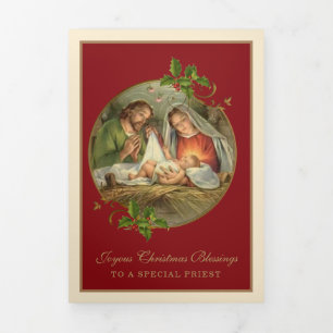 Tarjeta Festiva Tríptica Navidad religiosa Jesús Virgen María San José
