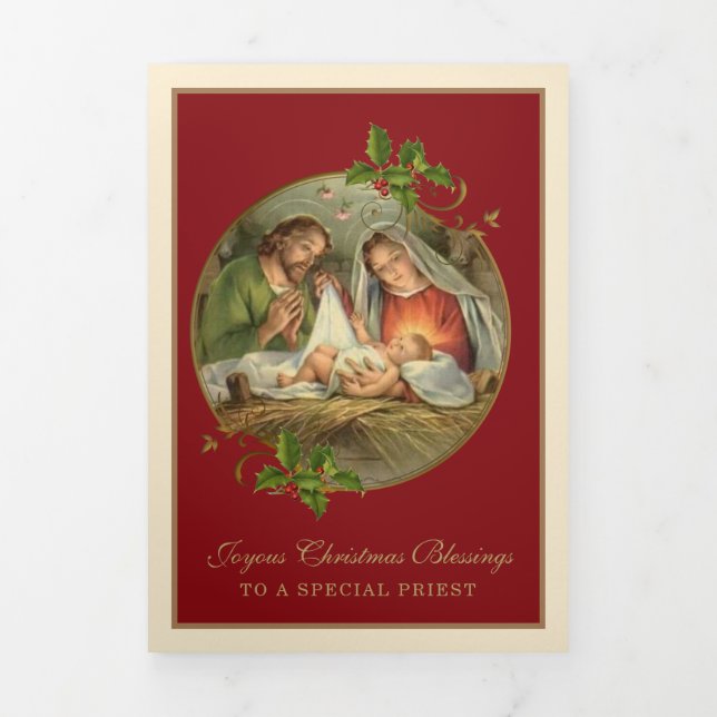 Tarjeta Festiva Tríptica Navidad religiosa Jesús Virgen María San José (Foto de portada)