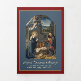 Tarjeta Festiva Tríptica Navidad religiosa Jesús Virgen María San José