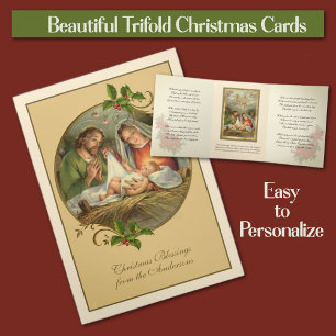 Tarjeta Festiva Tríptica Navidad religiosa Jesús Virgen María San José