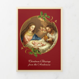 Tarjeta Festiva Tríptica Navidad religiosa Jesús Virgen María San José