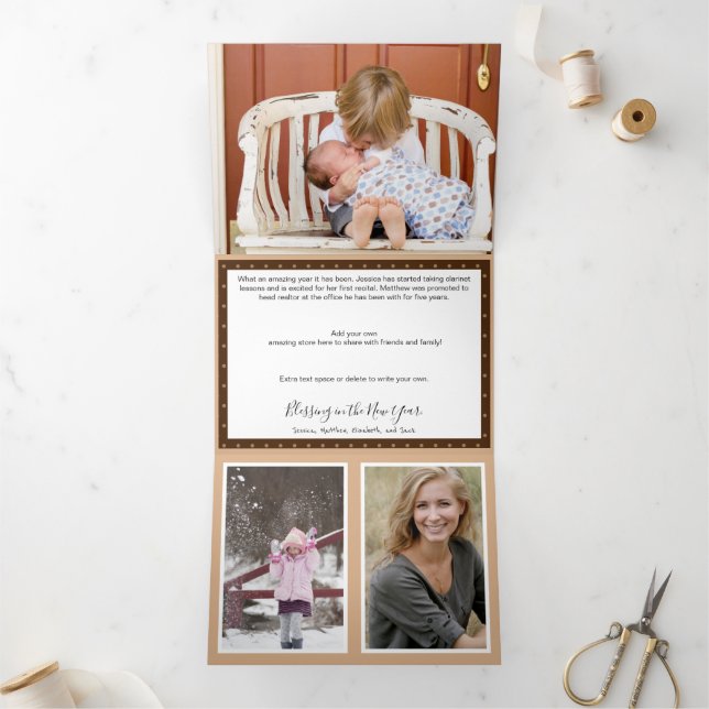 Tarjeta Festiva Tríptica Navidad Rústica Madera y Viñas Multi Foto (Interior)