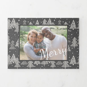 Tarjeta Festiva Tríptica Navidades Chalkboard Pine Trees foto