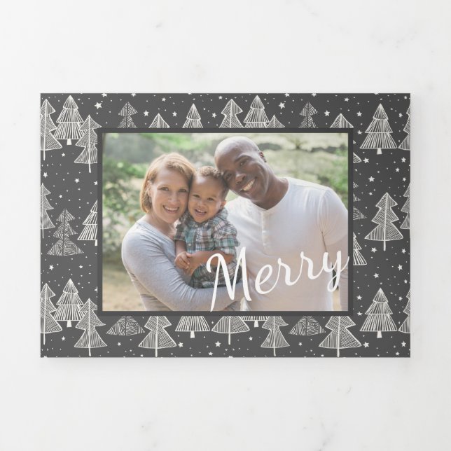 Tarjeta Festiva Tríptica Navidades Chalkboard Pine Trees foto (Foto de portada)
