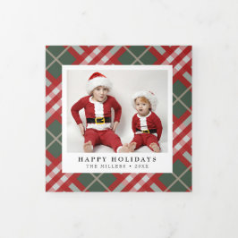 Tarjeta Festiva Tríptica Navidades clásicos de Beige-Tartán-Plaid