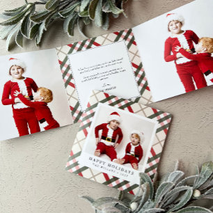 Tarjeta Festiva Tríptica Navidades clásicos pekineses de la talla de tartán