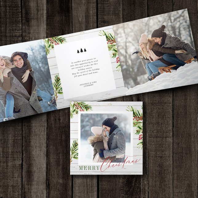 Tarjeta Festiva Tríptica Navidades de pino acuático de la granja de madera  (Subido por el creador)