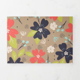 Tarjeta Festiva Tríptica Navidades dibujados a mano Poinsettia Marina Blanc