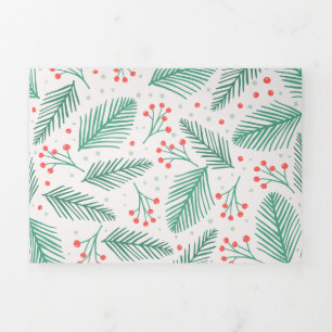 Tarjeta Festiva Tríptica Navidades dibujados a mano Ramas de Pino Ropa Verd