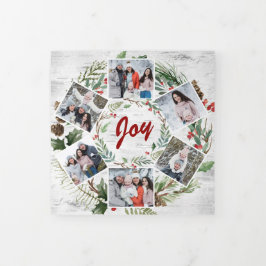 Tarjeta Festiva Tríptica Navidades Holly Rustic Birch Bark Multi Photo