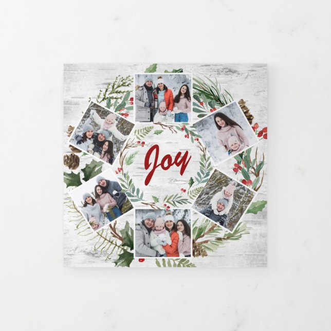 Tarjeta Festiva Tríptica Navidades Holly Rustic Birch Bark Multi Photo (Foto de portada)