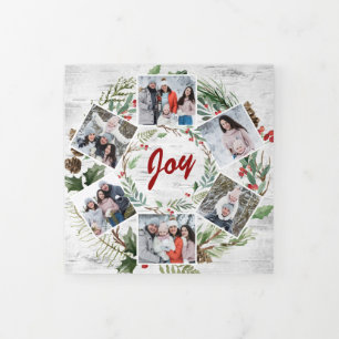 Tarjeta Festiva Tríptica Navidades Holly Rustic Birch Bark Multi Photo Tri-