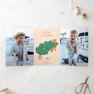 Tarjeta Festiva Tríptica Navidades Meowy - Diversión maliciosa de la línea 