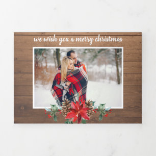 Tarjeta Festiva Tríptica Navidades multifotográficos de madera rústica