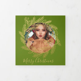 Tarjeta Festiva Tríptica Navidades Navidades personalizados de la Wreath Or