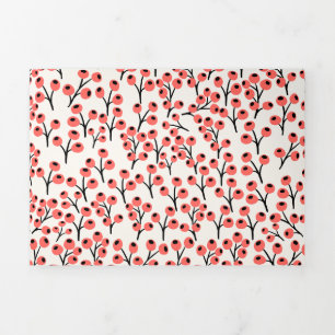 Tarjeta Festiva Tríptica Navidades pintados a mano ramas Berries Blanco roj